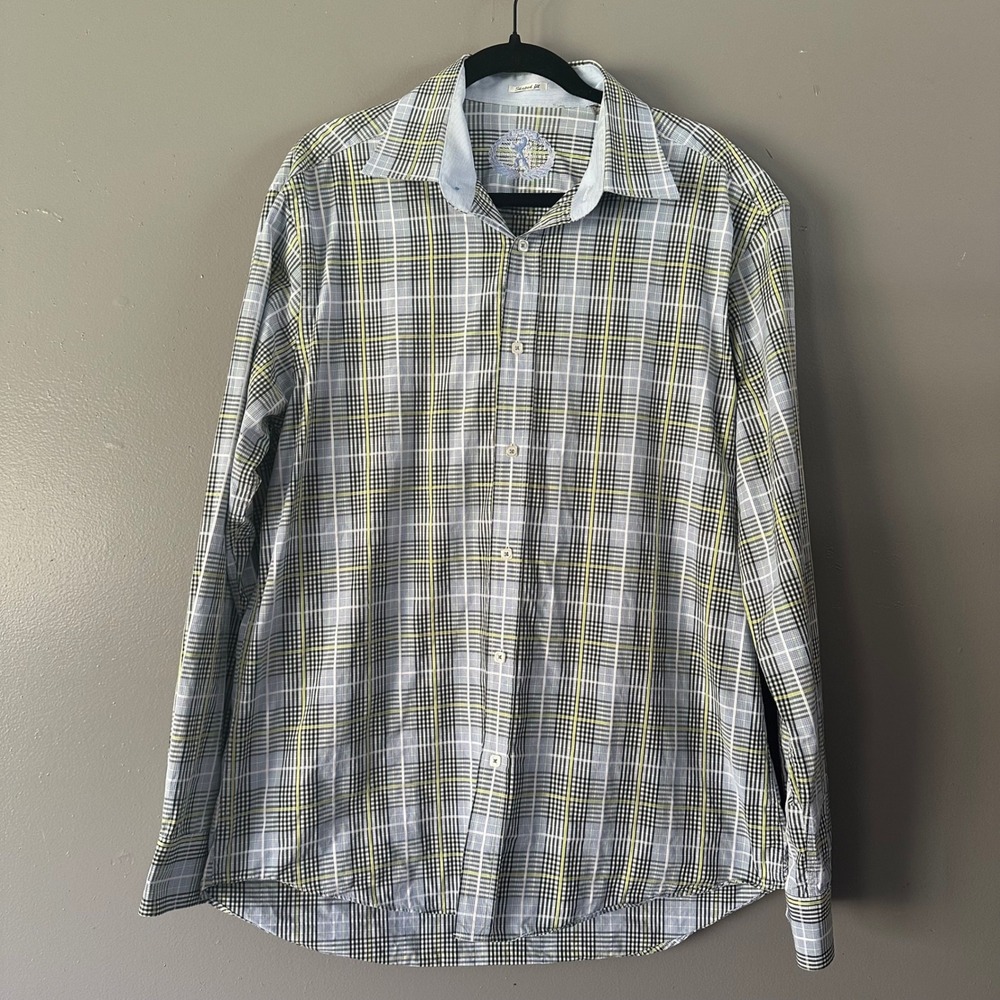 Bugatchi Shaped Fit‎ Long Sleeve Button Down | Blue White Lime Green